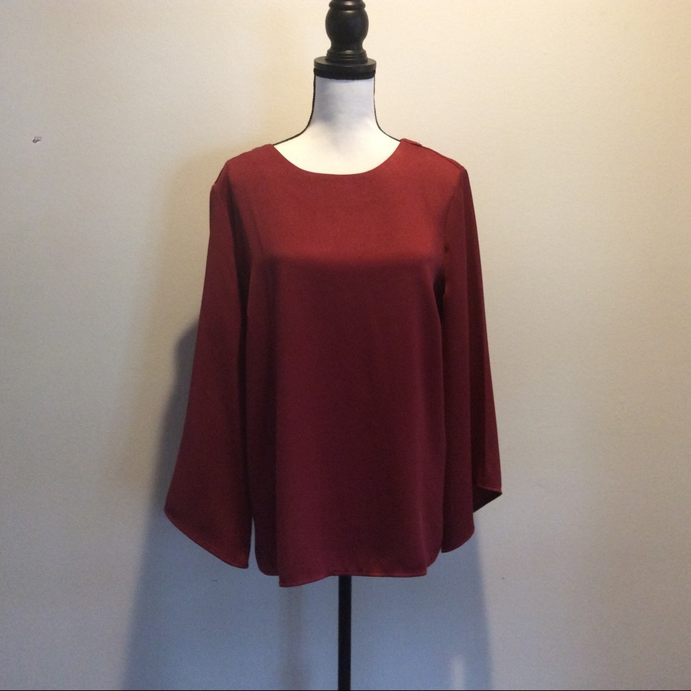 Chico’s Deep Red Silky Blouse Sz 2 (L)